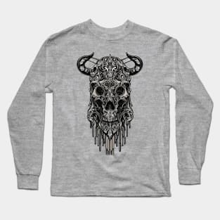 Tribal Tattoo Bulls Skull Long Sleeve T-Shirt